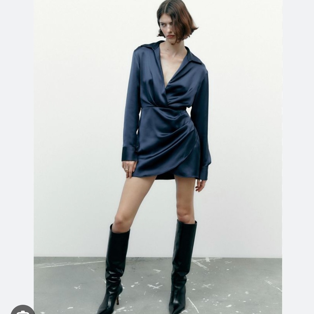Zara Blue Satin Effect Dress size SM